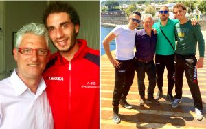 ASD GRANITI CALCIO - Da sinistra Mister Currò con Giorgio Leonardi ed, accanto, Calabrò, Currò, Marco Contato e Leonardi in trasferta a Salina