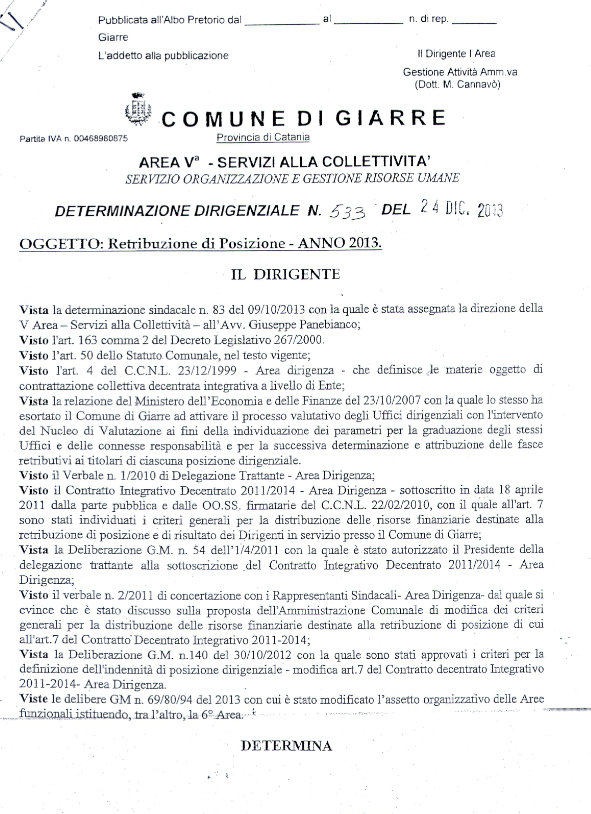 determina indennità posizione