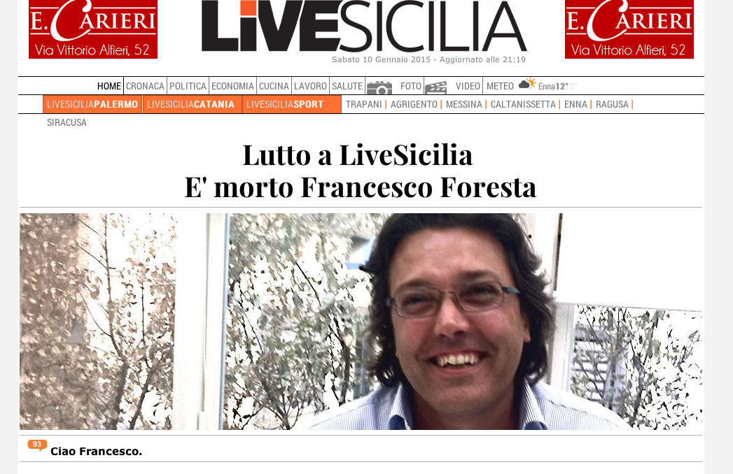 È scomparso Francesco Foresta, direttore di LiveSicilia