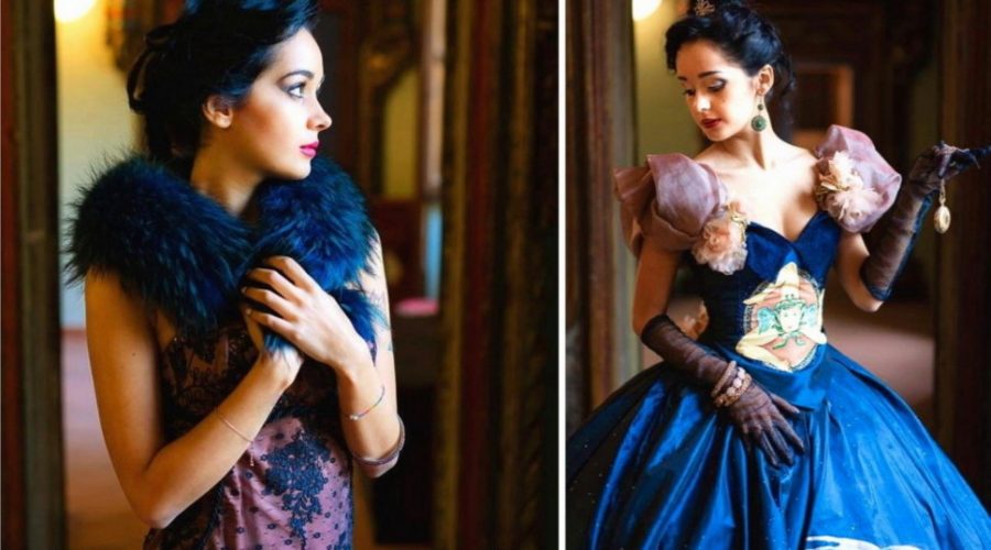 La modella Marika Alfonso in posa al Palazzo Cagnone di Francavilla di Sicilia 02