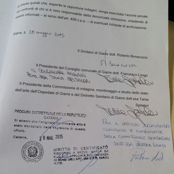 Ospedale: il Comune di Giarre denuncia l’Asp alla Procura