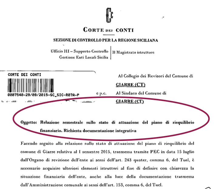 Ecco l’antipasto del dissesto. La Corte dei conti scrive due pesanti note