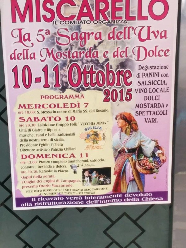 Giarre: a Miscarello la Sagra dell’uva, della mostarda e del dolce