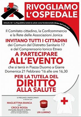 Giarre, domenica manifestazione a difesa dell&rsquo;ospedale