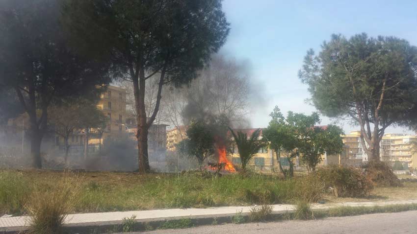 Giarre, incendio in area a verde in corso Europa