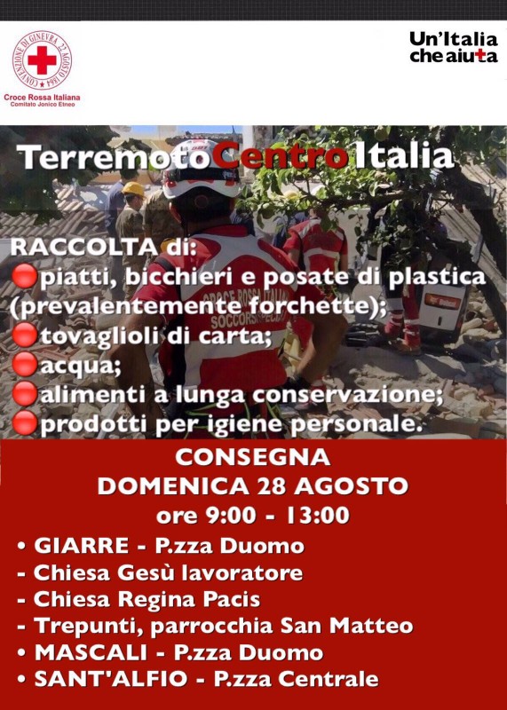 Raccolta pro vittime del terremoto Centro Italia: gli appuntamenti nella zona jonica con Croce Rossa