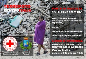 Acireale, solidariet&agrave; per la popolazione colpita dal sisma: da domani raccolta di beni di prima necessit&agrave; al C.o.m.