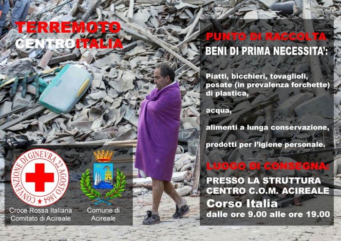 Acireale, solidarietà per la popolazione colpita dal sisma: da domani raccolta di beni di prima necessità al C.o.m.