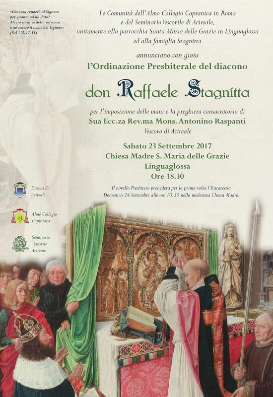 Linguaglossa: stasera l’ordinazione presbiterale del diacono don Raffaele Stagnitta
