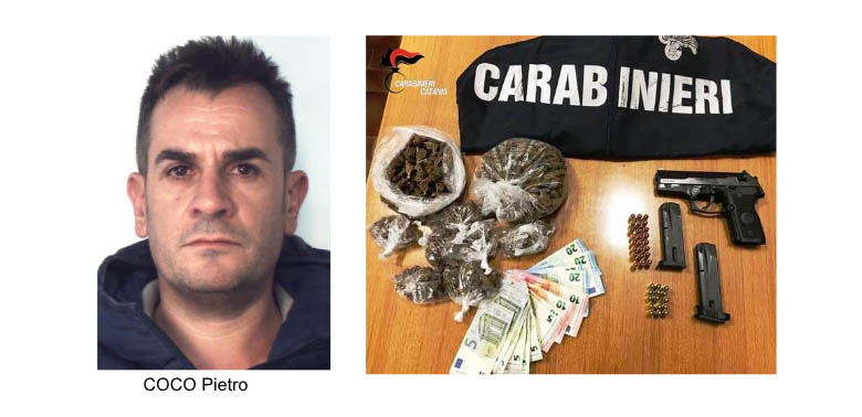 Aci Bonaccorsi: deteneva oltre 300 grammi di marijuana ed una pistola a casa. Arrestato