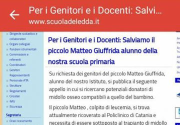 Catania: appello sul sito della scuola per Matteo, 7 anni, affetto da leucemia