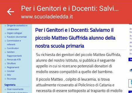 Catania: appello sul sito della scuola per Matteo, 7 anni, affetto da leucemia