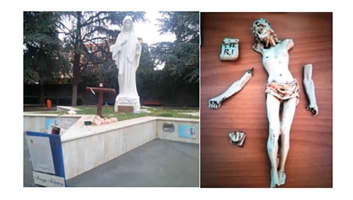 Sfregia più volte il Cristo posto ai piedi della Madonna: carabinieri beccano in flagrante il vandalo