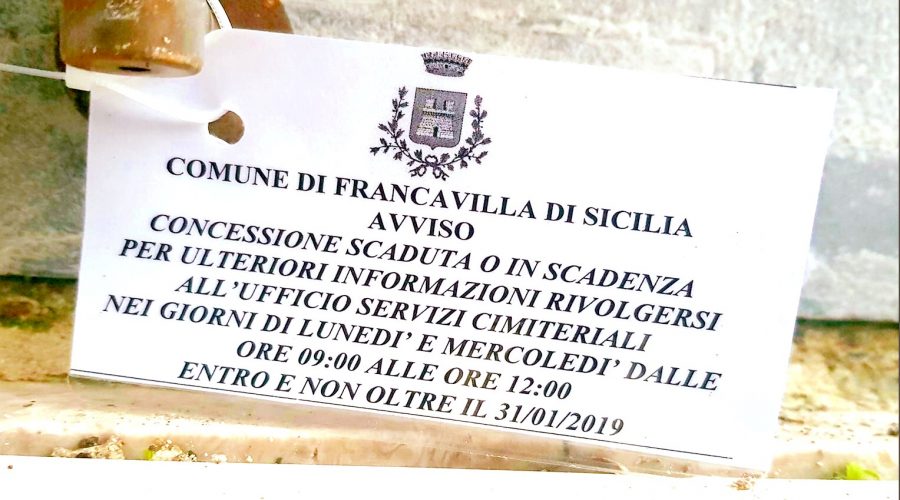 Francavilla di Sicilia: tombe “scadute” al cimitero di contrada Cappuccini