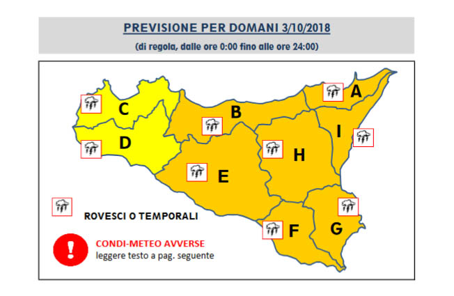 Meteo, Protezione civile dirama allerta arancione per domani