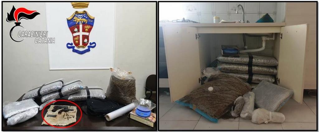 Sequestrati 30 Kg di marijuana, armi clandestine e munizioni. Un arresto a Paternò