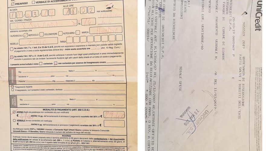 Giarre, paghi la multa ma il Comune ti chiede di pagarla due volte