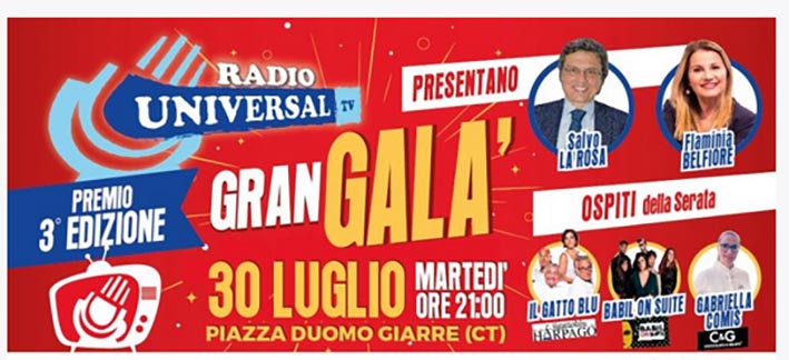 Gran Galà Premio Radio Universal TV: il 30 luglio la terza edizione in piazza Duomo a Giarre