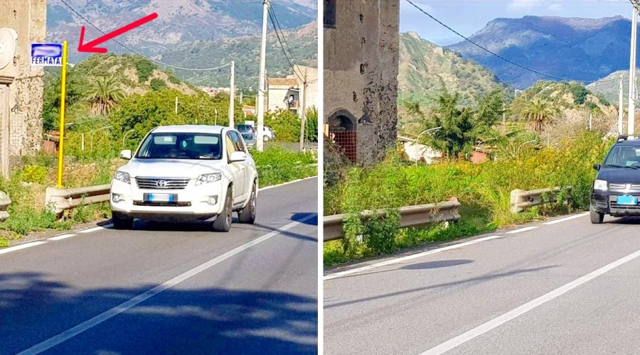 S.S. 185 Giardini-Sella Mandrazzi: le fermate degli autobus si tingono di “giallo”