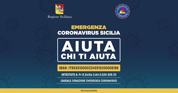 Coronavirus in Sicilia, attivato conto corrente per le donazioni