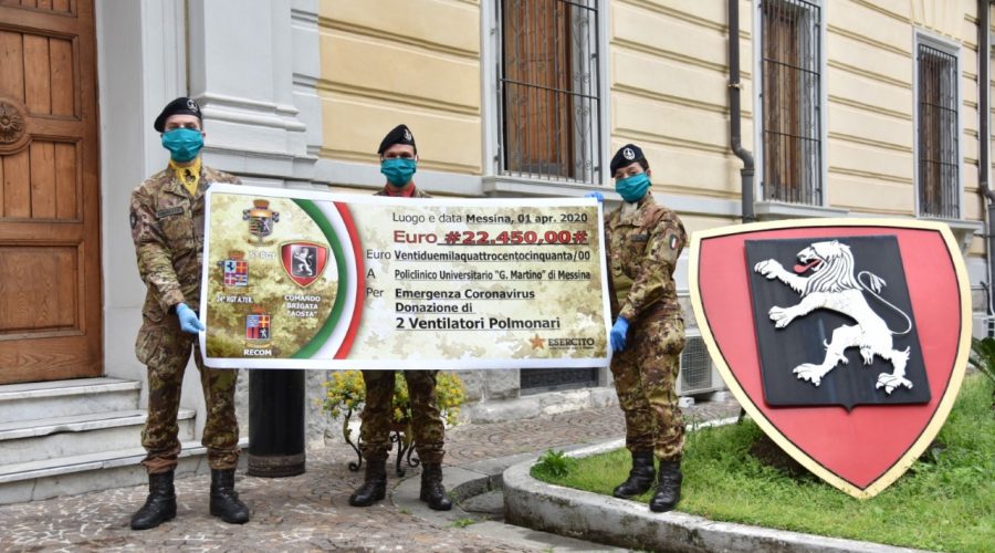 Esercito: i reparti della Brigata ”Aosta” consegnano oltre 22.000 euro per l’acquisto di due respiratori