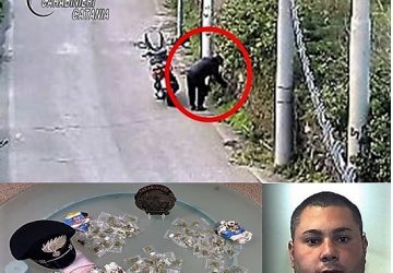 Gravina di Catania, beccato mentre preleva la droga da un anfratto, tenta la fuga lanciando lo scooter contro l&rsquo;auto dei CC