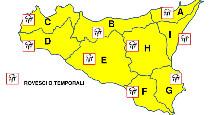 Maltempo, allerta Gialla in Sicilia
