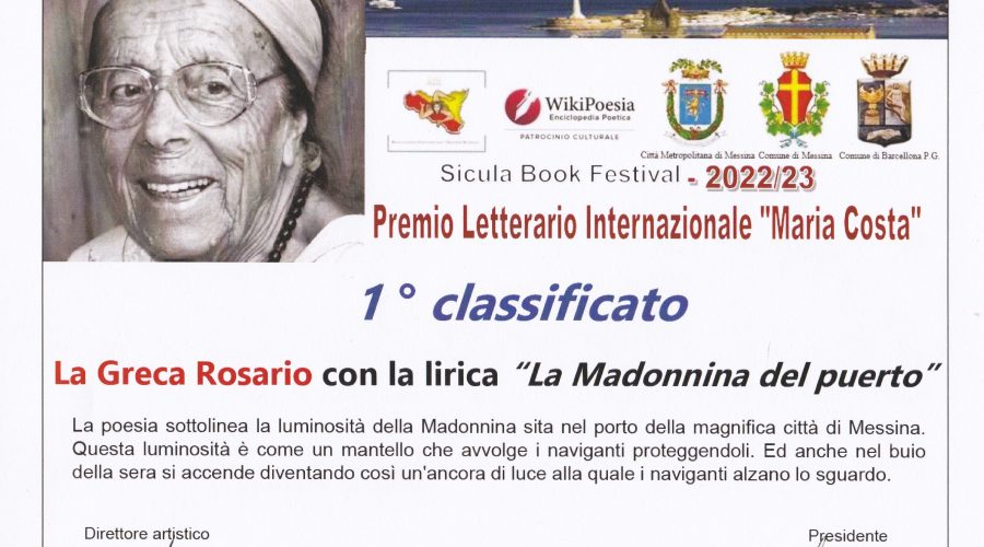 Il poeta rosario la greca vincitore della sezione B del premio letterario “Maria Costa”