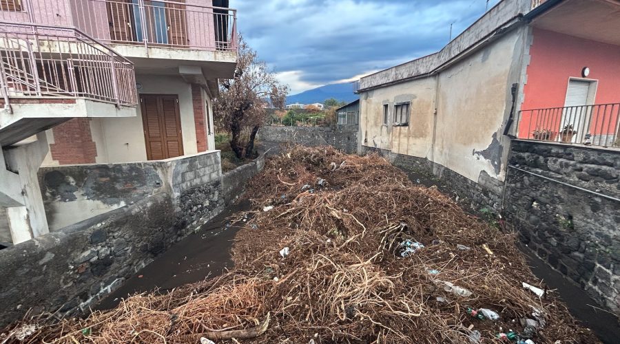Riposto, cumuli di ramaglie ammassati nell’aveo dei torrenti Babbo e Torre. Spiaggiati sugli scogli frigoriferi e legname  VD