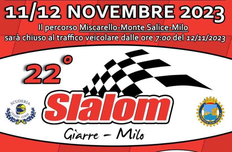 Si scaldano i motori per la 22ª edizione dello Slalom Giarre–Milo, in programma il 12 novembre