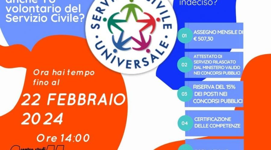 Servizio civile: prorogato al 22 febbraio il termine di presentazione delle domande