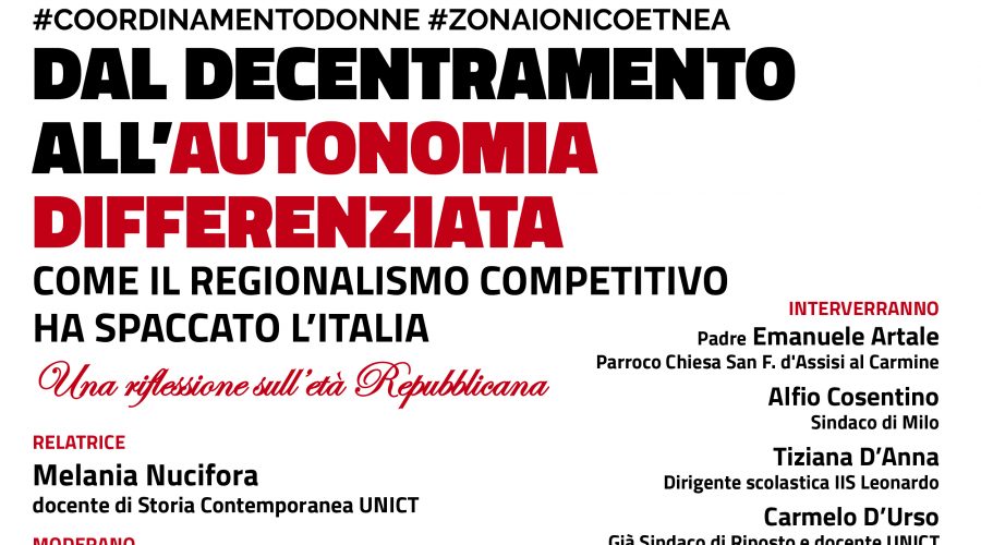 Mercoledì a Giarre incontro sul delicato tema dell’autonomia differenziata