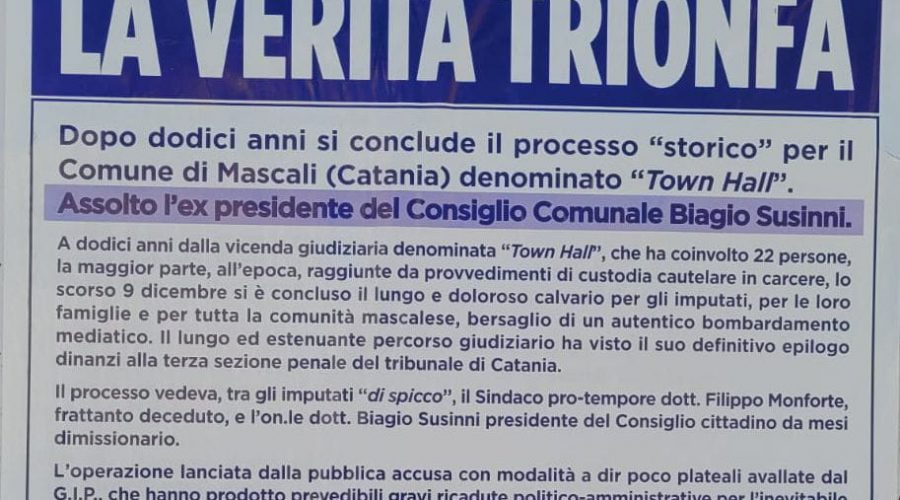 Politica a Mascali: concluso il processo “Town Hall”, Biagio Susinni torna in campo?