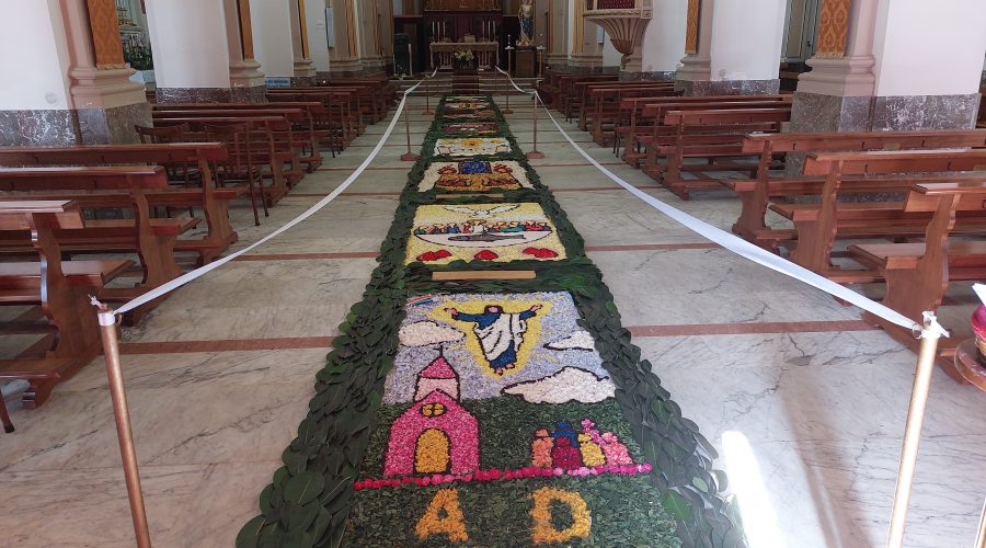 Navata fiorita nella Chiesa Madre di Macchia: al via la quattordicesima edizione dell’Infiorata VIDEO