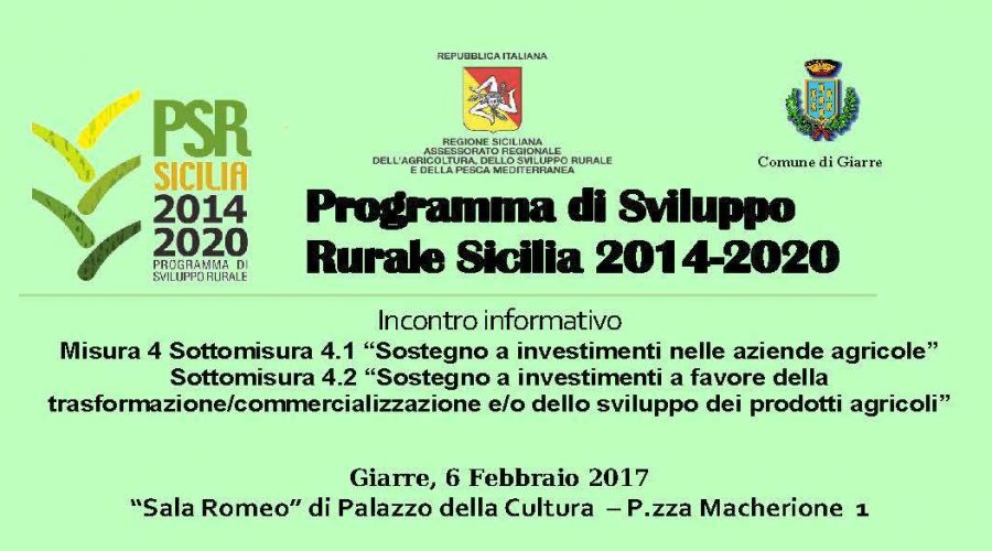 Giarre, conferenza informativa sul Piano di Sviluppo Rurale Sicilia 2014/2020