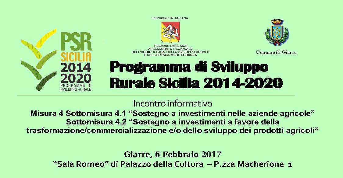 Giarre, conferenza informativa sul Piano di Sviluppo Rurale Sicilia 2014/2020